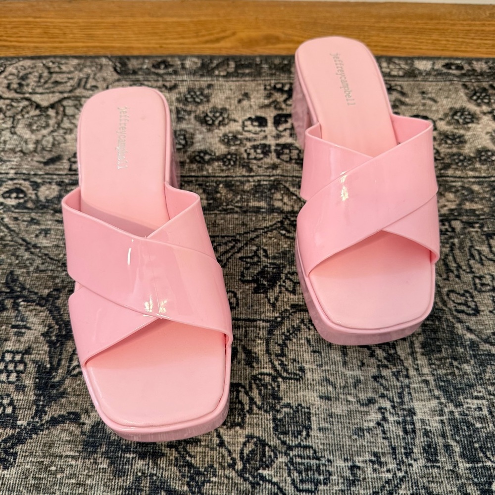 JEFFREY CAMPBELL Women’s 8 Bubblegum Pink Jelly Platform Sandals Heels - Picture 3 of 8
